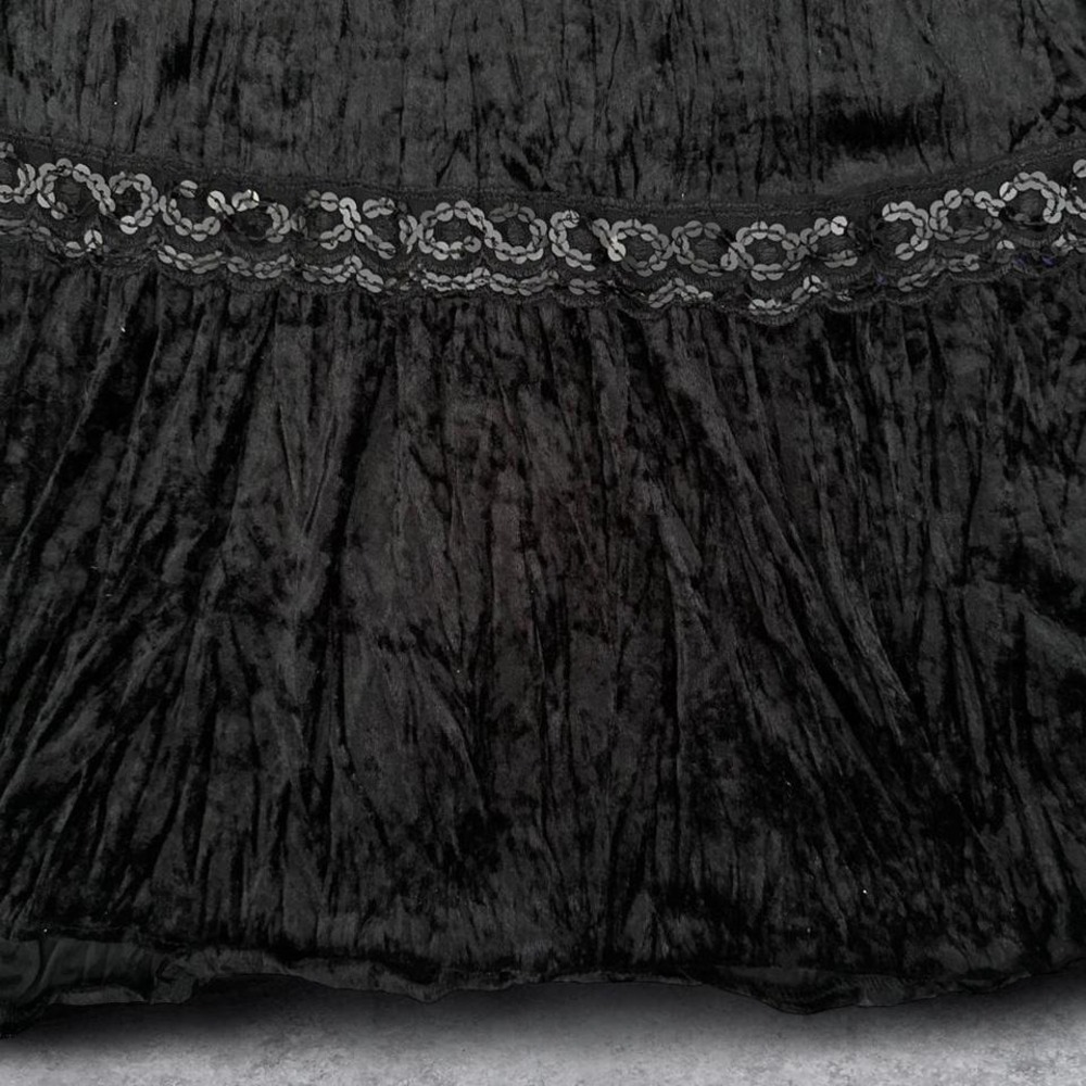 Connection 18 Black Crushed Velvet Lace Waist Midi Skirt Rhinestone Sequin XL - Picture 3 of 8